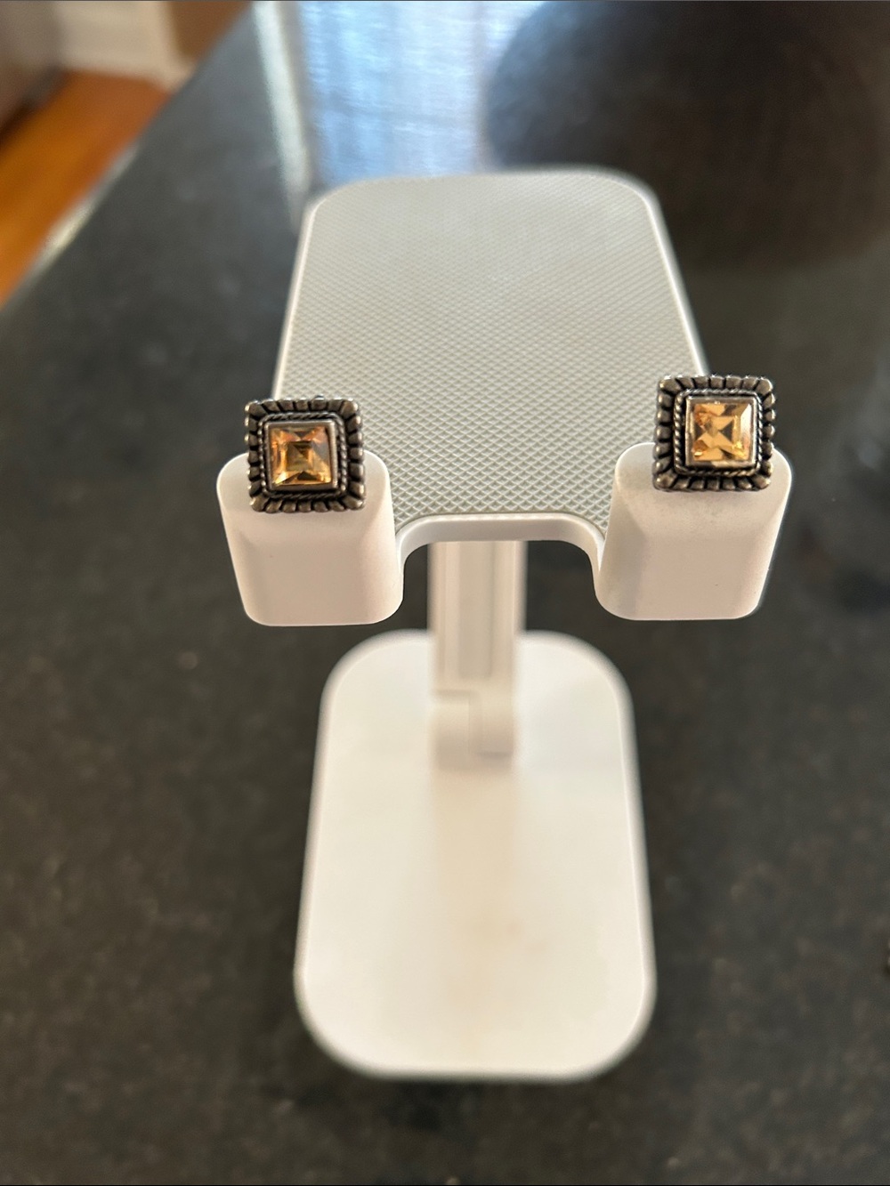 R.J. Graziano Silver Square Citrine-Tone Rope-Edge Stud Earrings